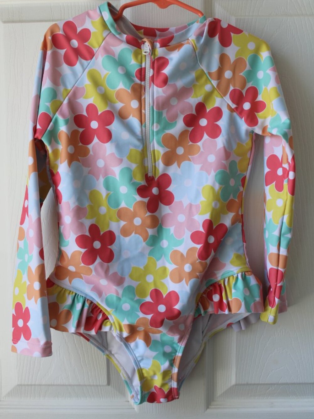 Girl's 7/8 Banana Boat One Piece Long Sleeve Zip up Swimsuit in Floral Size